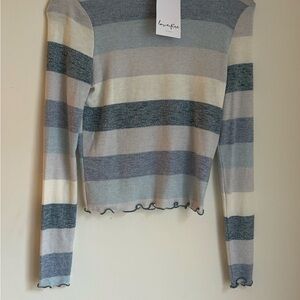 Love, Fire Women's Striped Blue and Cream Top